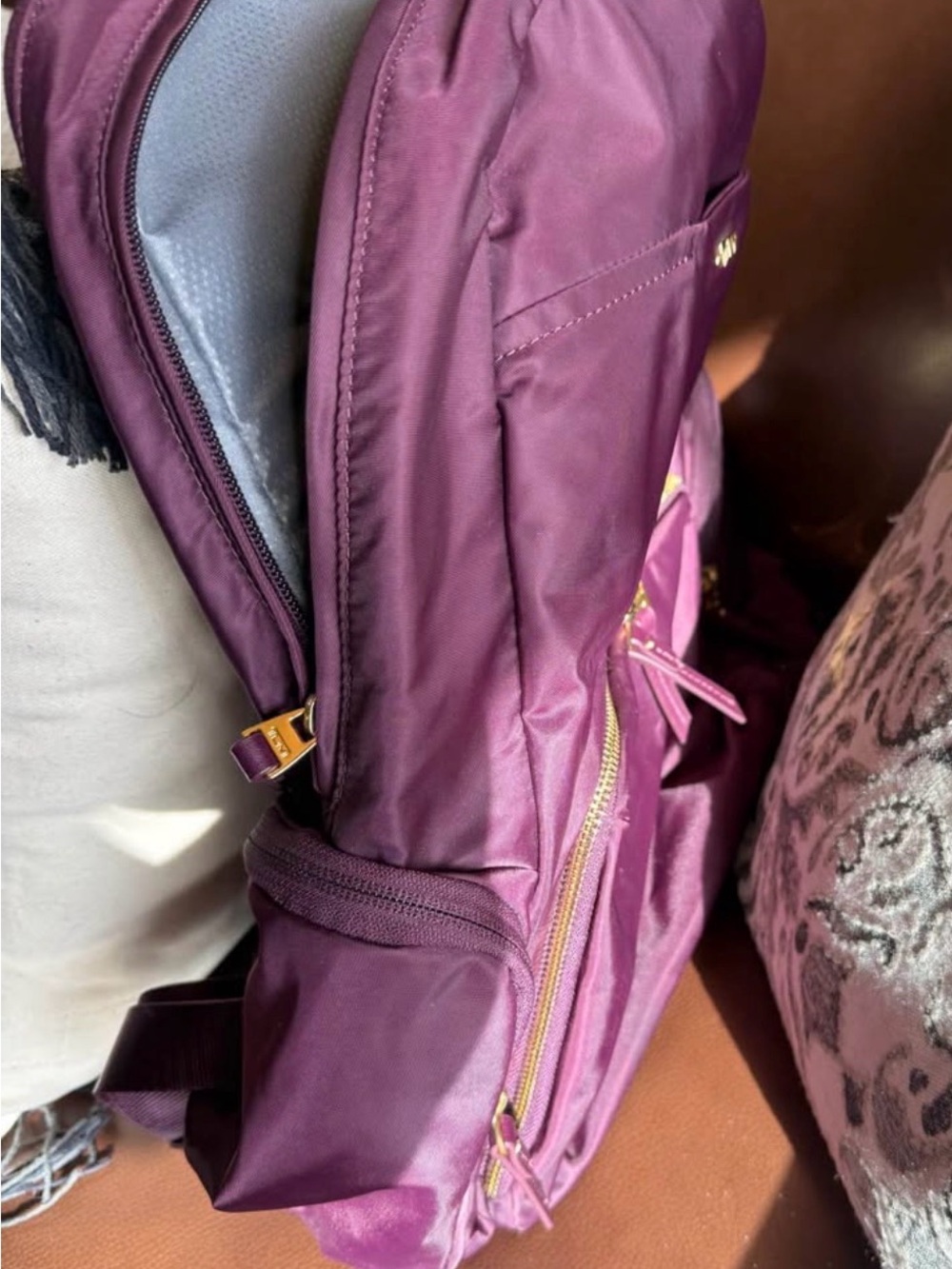 Tumi Purple Nylon Backpack with Gold Hardware